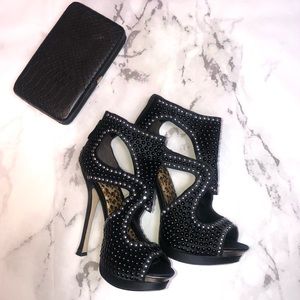 Sliver and Black Studded Heels